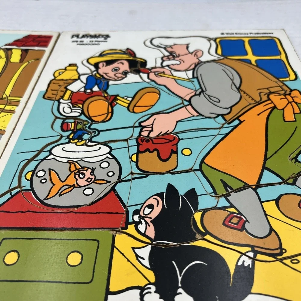 2 Vintage Playskool Walt Disney‎ Wooden Puzzles Pinocchio